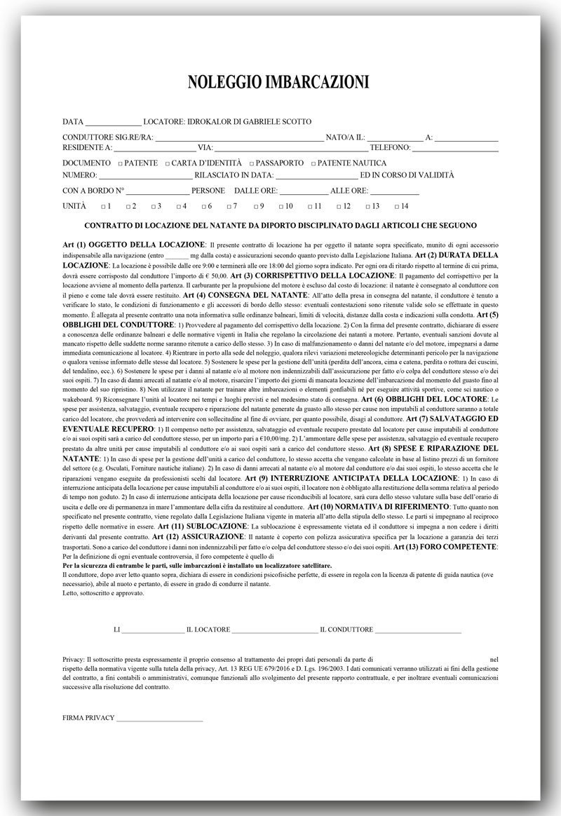 CONTRATTI NAUTICI SINGOLI 