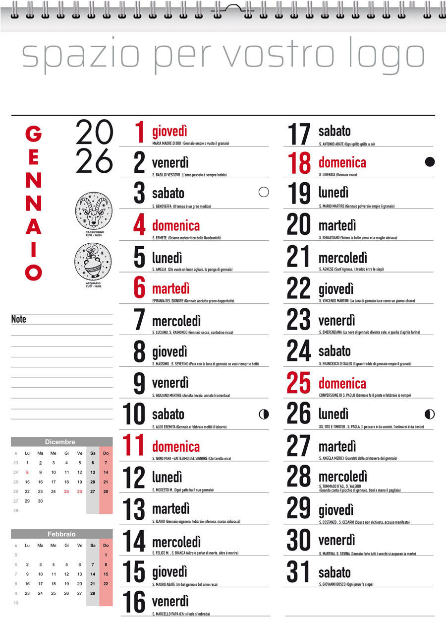 Calendario olandese 2026 personalizzato