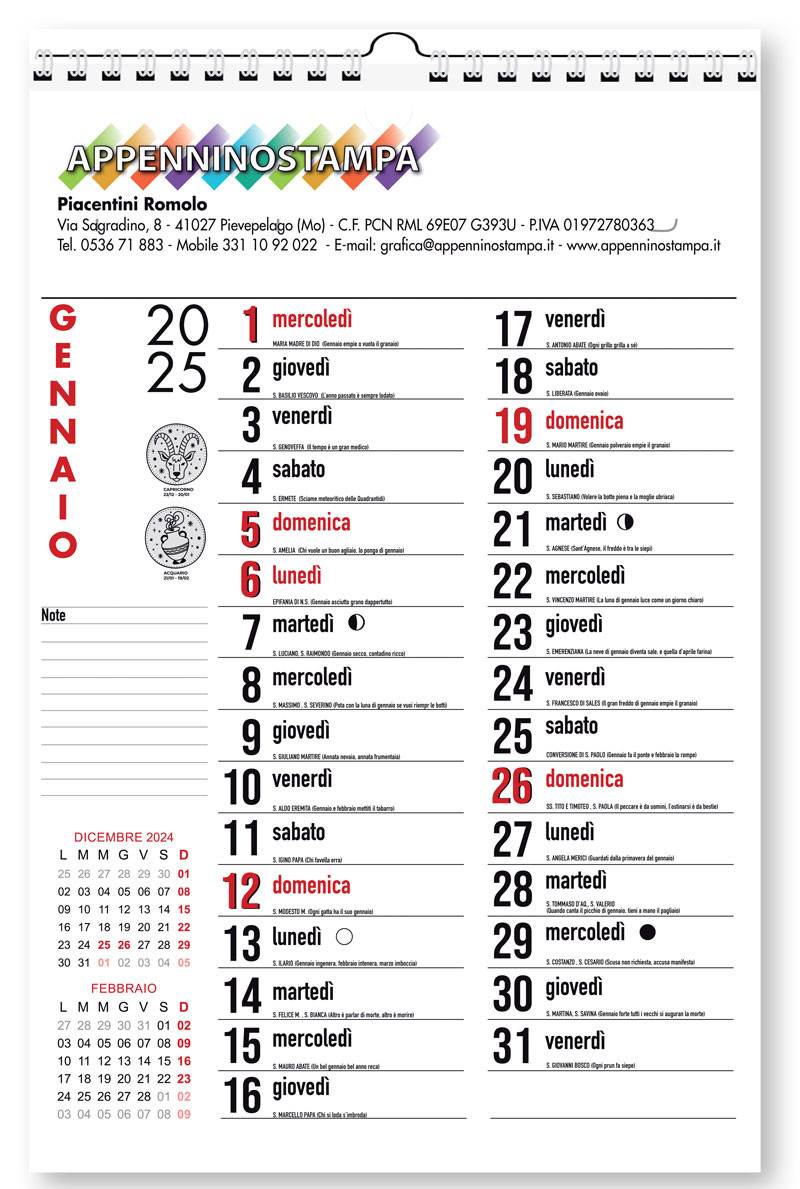 Calendario olandese spirale metallica